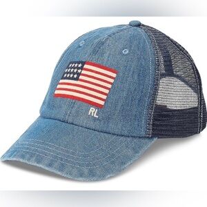 MEN’S POLO RALPH LAUREN FLAG DENIM BASEBALL CAP - ONE SIZE - BNWT - BRAND NEW